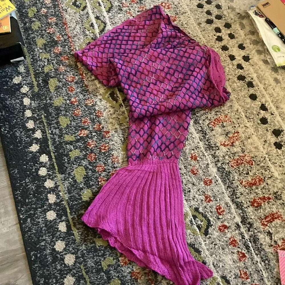 Mermaid Tail Blanket Throw Purple Pink
